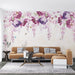Romantic floral mural wallpaper | Purple pink flowers meet lively butterflies - Carving wallpaper
