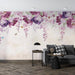 Romantic floral mural wallpaper | Purple pink flowers meet lively butterflies - Carving wallpaper