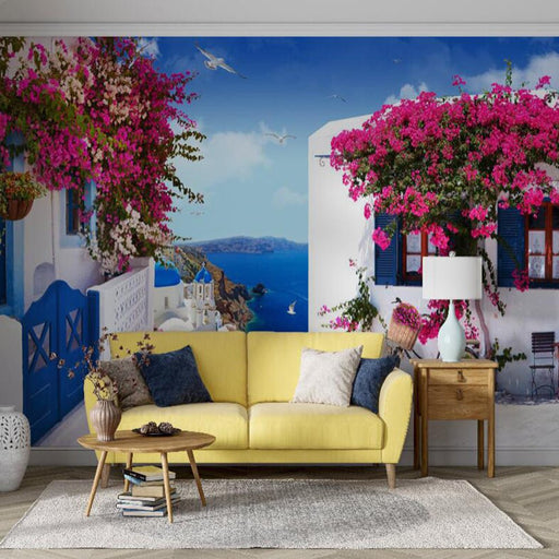 Romantic Flower Wallpaper Mural | Romantic Flower Sea View Mural - Carving wallpaper