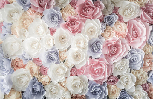 Romantic garden wallpaper mural | pastel colored roses - Carving wallpaper