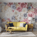 Romantic garden wallpaper mural | pastel colored roses - Carving wallpaper