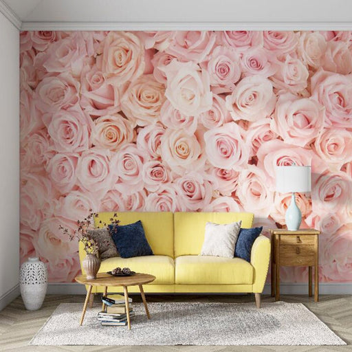 Romantic Pink Rose Mural | Full Wall Pink Rose Wallpaper - Carving wallpaper