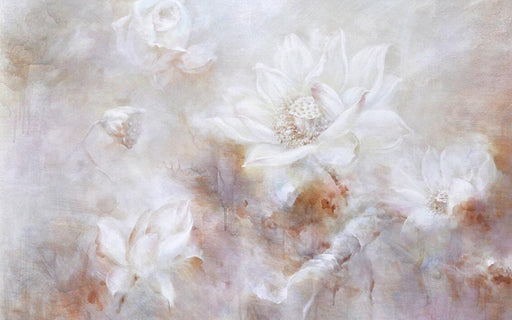 Romantic wallpaper mural | white lotus in full bloom - Carving wallpaper