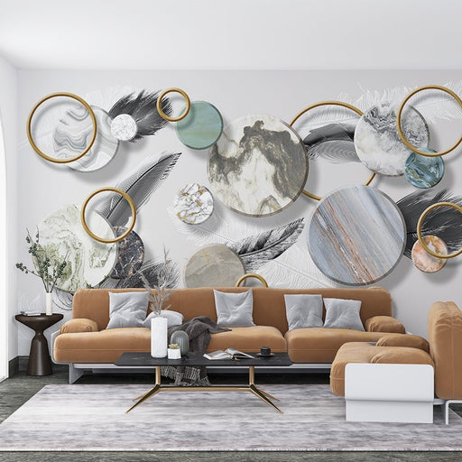 Round feather wallpaper mural | fusion texture, showing modern elegance - Carving wallpaper