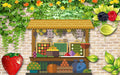 Rural Charm Wallpaper Mural: Emerald Vine Vegetable & Fruit Stall Scene
