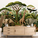 Safari Animals Wallpaper Mural | Vibrant Jungle Scene with Giraffes, Elephants, Cheetahs & Toucans