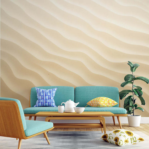 Sand Dune Texture Mural Wallpaper | Desert Panoramic View - serene desert furniture setup reflecting sand dune texture mural wallpaper in a living room