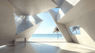 Sea view geometric architecture wallpaper mural | Living room bedroom fresh decorative wall