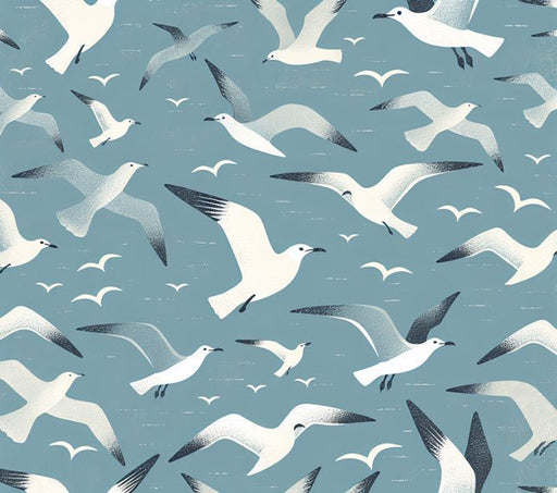 Seagull pattern wallpaper mural | Light blue flying bird - Carving wallpaper