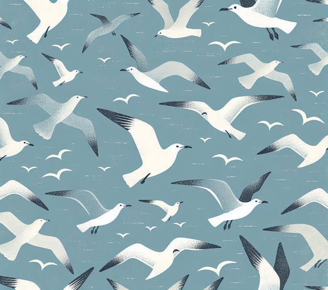 Seagull pattern wallpaper mural | Light blue flying bird - Carving wallpaper