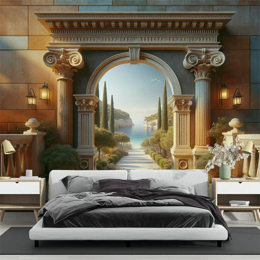 Seaside classical arch wallpaper mural | European colonnade - Carving wallpaper