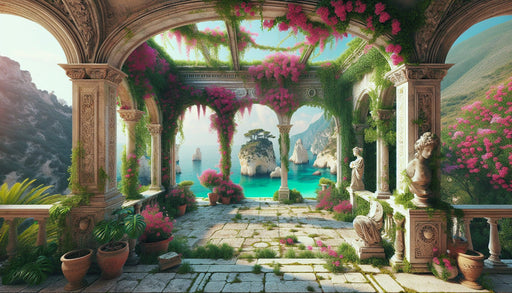 Seaside classical corridor wallpaper | Floral and green plant murals - Carving wallpaper