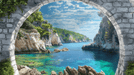 Seaside stone arch landscape wallpaper mural | Living room bedroom healing decorative wall