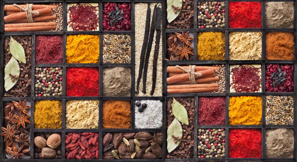 Seasoning wallpaper mural | Colorful spice puzzle, food themed mural - Carving wallpaper
