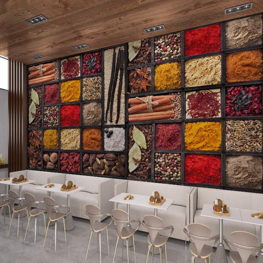 Seasoning wallpaper mural | Colorful spice puzzle, food themed mural - Carving wallpaper