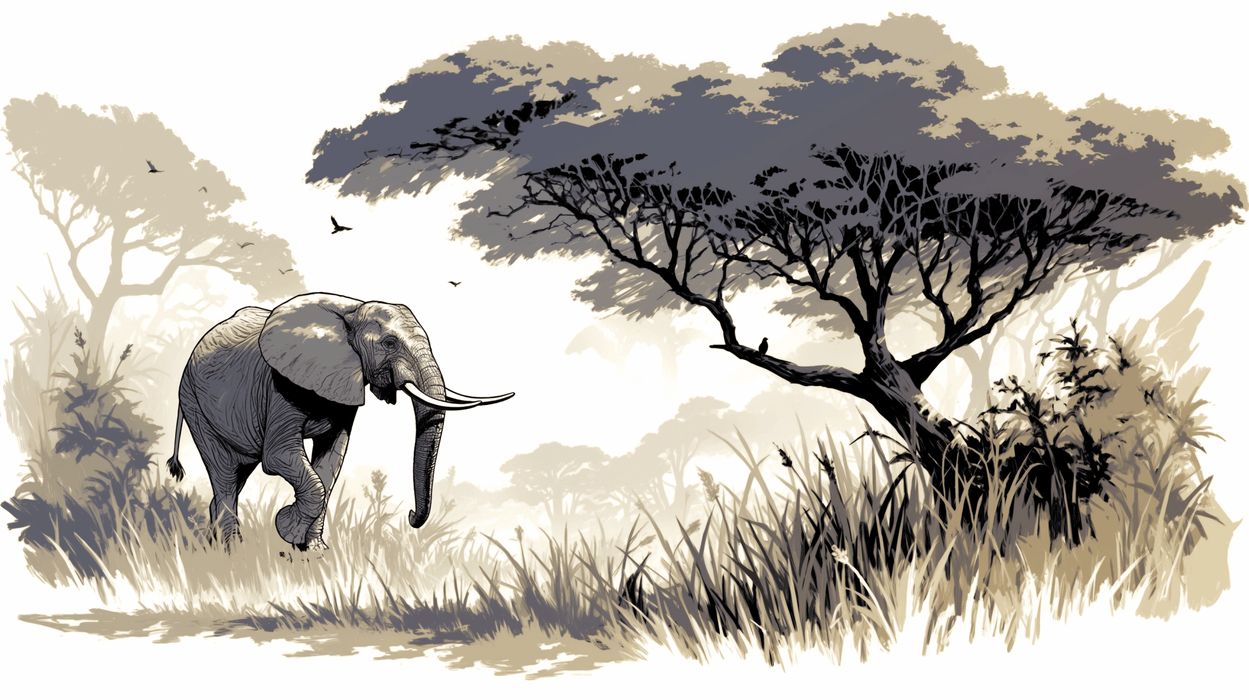 Self-Adhesive Elephant Wallpaper Mural | Peel & Stick African Savannah Wall Decor for Bedroom & Living Room | Removable Safari Theme with Hand-Drawn Animals