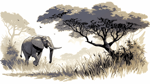 Self-Adhesive Elephant Wallpaper Mural | Peel & Stick African Savannah Wall Decor for Bedroom & Living Room | Removable Safari Theme with Hand-Drawn Animals