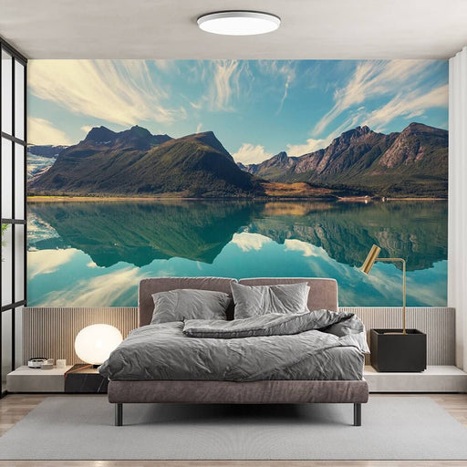 Serene Lake & Mountain Reflection Wallpaper Mural | Nature-Inspired Panoramic Décor