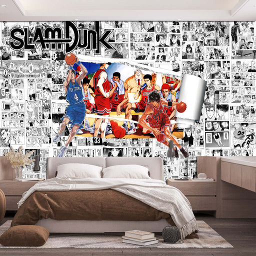 Slam Dunk Comic Wallpaper | Study Room Bedroom Decorative Wall featuring basketball manga scenes for passionate, elegant decor
