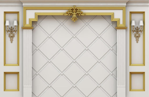 Soft bag wallpaper mural | gold border lattice with wall lamp fully show European luxury - Carving wallpaper