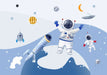 Space Adventure Wallpaper Mural for Kids' Room | Sci-Fi Astronaut Theme - playful astronauts, rocket, telescope, and moon landscape for a space-themed kids' room