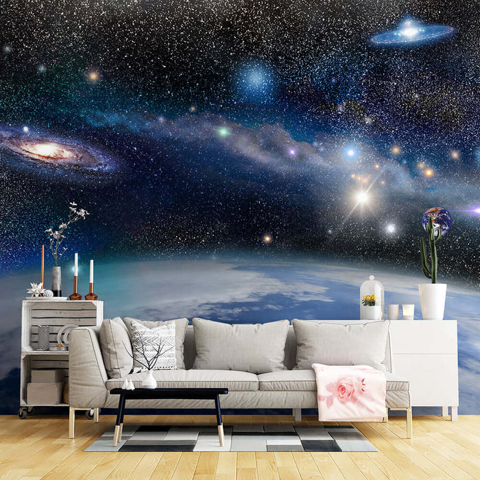 Space Dream Wallpaper Mural | Galaxy Universe Decoration with cosmic starry sky, nebulae, and Earth backdrop for living room décor