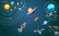 Space mural wallpaper | Living room and bedroom decoration painting showing solar system, rockets, satellites, and space exploration elements for a sci‑fi themed decor