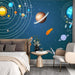 Space mural wallpaper | Living room and bedroom decoration painting - cosmic solar system planets, spacecraft and orbital rings mural for stylish science fiction-inspired home decor