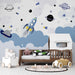 Space Rocket Children's Fun Wallpaper | Children's Room Bedroom Mural featuring a playful rocket, UFOs and planets for a sci-fi themed kids' room