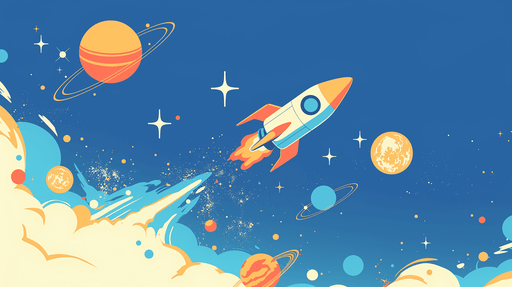 Space rocket wallpaper mural | Children's room decoration painting - vibrant space exploration scene with rockets and planets for kids' room decor