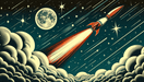 Space wallpaper mural | Cartoon style rocket takeoff - Carving wallpaper
