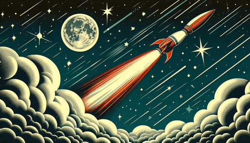 Space wallpaper mural | Cartoon style rocket takeoff - Carving wallpaper