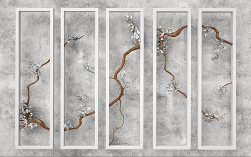 Splicing cement texture wallpaper mural | Dry wood silver leaf minimalist industrial style - Carving wallpaper