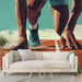 Sports Fitness Wallpaper Mural | Red Brown Runway Blue Green Background - Carving wallpaper
