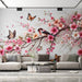 Spring Flower and Bird Wallpaper Mural | Pink Peach Blossoms - Carving wallpaper
