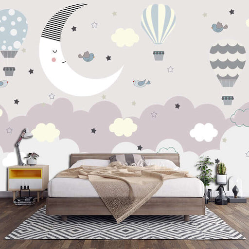 Star Moon Hot Air Balloon Wallpaper Children's Room Mural|