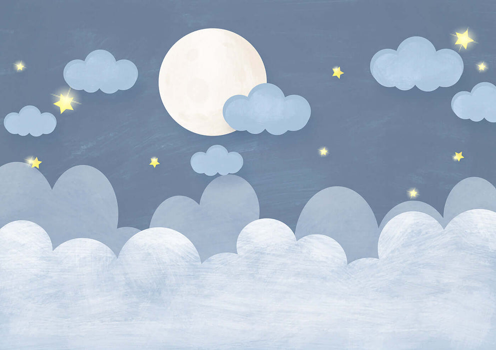 Starry Moon Cloud Wallpaper – Dreamy Night Sky Mural for Kids' Room & Bedroom Decor