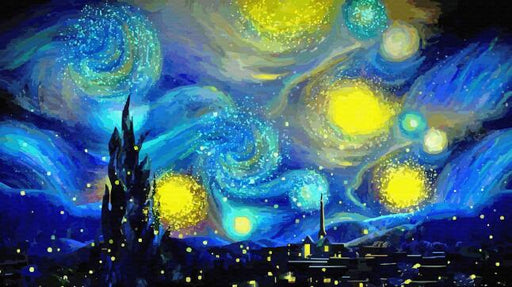 Starry Sky Art Mural Wallpaper | Colorful Brushstrokes Create a Dreamy Night Scene - Carving wallpaper