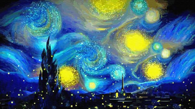 Starry Sky Art Mural Wallpaper | Colorful Brushstrokes Create a Dreamy Night Scene - Carving wallpaper