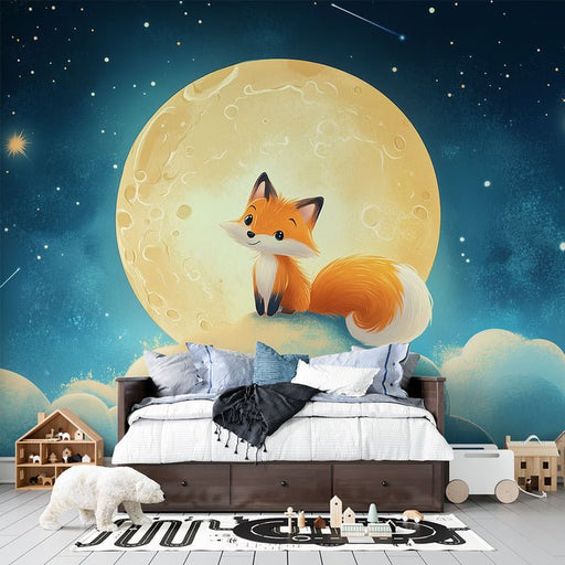 Starry Sky Fox Wallpaper Mural | Cartoon Animal Children, Moon Clouds - Carving wallpaper
