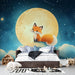 Starry Sky Fox Wallpaper Mural | Cartoon Animal Children, Moon Clouds - Carving wallpaper