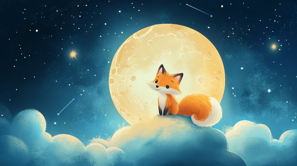 Starry Sky Fox Wallpaper Mural | Cartoon Animal Children, Moon Clouds - Carving wallpaper