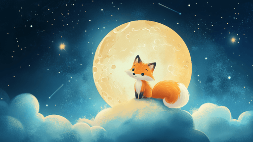 Starry Sky Fox Wallpaper Mural | Cartoon Animal Children, Moon Clouds - Carving wallpaper
