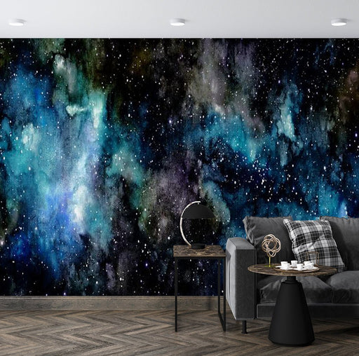 Starry sky theme wallpaper mural | blue and black interwoven fantasy mysterious universe - Carving wallpaper