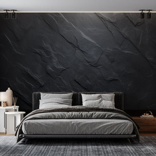 Stone imitation wallpaper mural | Black gray - Carving wallpaper