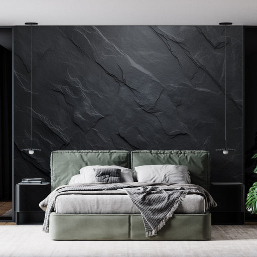 Stone imitation wallpaper mural | Black gray - Carving wallpaper