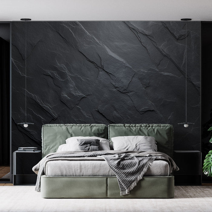 Stone imitation wallpaper mural | Black gray - Carving wallpaper