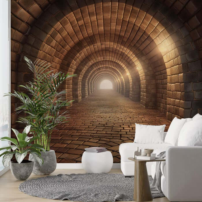 Stone tunnel wallpaper mural | Living room bedroom industrial style decorative wall