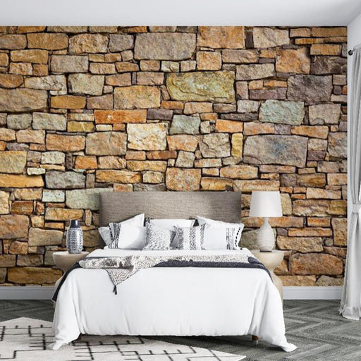 Stone wall wallpaper mural | Retro stone wall mural - Carving wallpaper