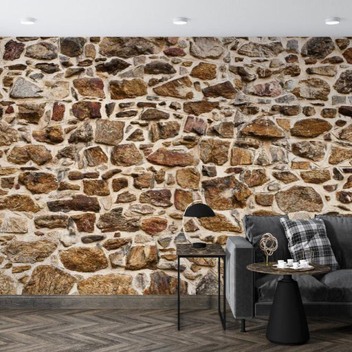 Stone Wall Wallpaper Mural | Simulated Retro Stone Wall Texture Decorative Mural - Carving wallpaper